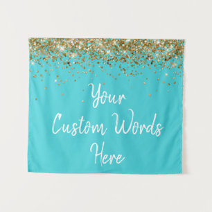 Custom Turquoise Blue Birthday Party Photo Booth Tapestry