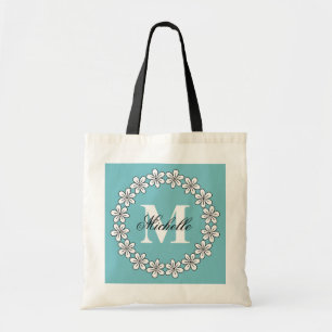 Custom turquoise blue floral bridesmaid tote bags