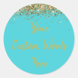 Custom Turquoise Blue & Gold Birthday Party Favour Classic Round Sticker