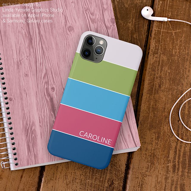 Custom Turquoise Blue Lime Green Pink Stripes Case-Mate iPhone Case (Creator Uploaded)