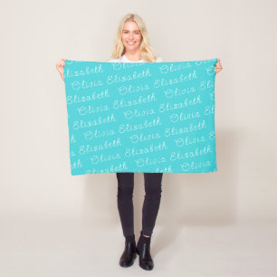 Custom Turquoise Blue Personalised Baby Girl Gift Fleece Blanket