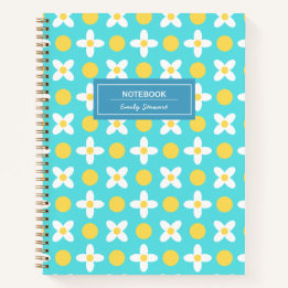 Custom Turquoise Blue Retro Floral Pattern  Notebook