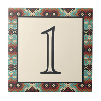 Custom Turquoise Blue Terracotta Red House Number Tile