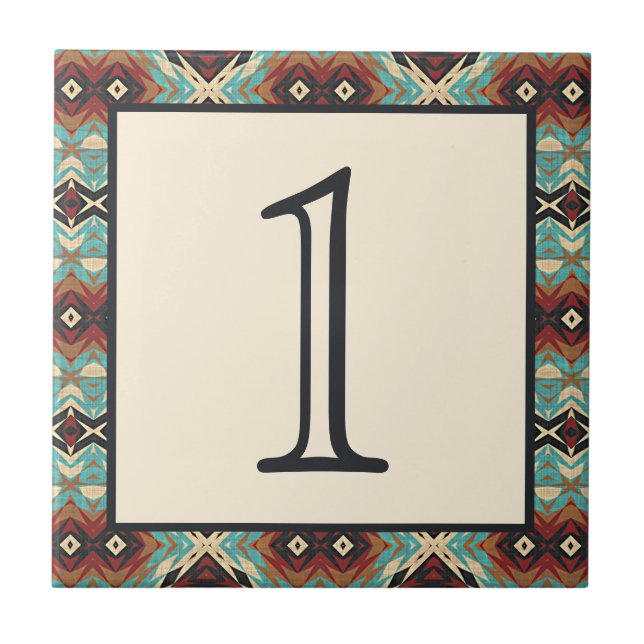 Custom Turquoise Blue Terracotta Red House Number Tile (Front)