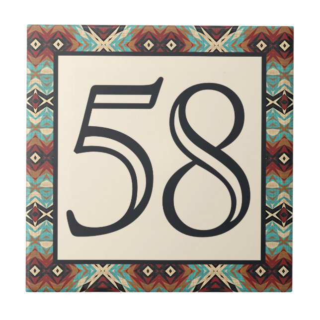 Custom Turquoise Blue Terracotta Red House Number Tile (Front)