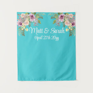 Custom Turquoise Blue Wedding Reception Photobooth Tapestry