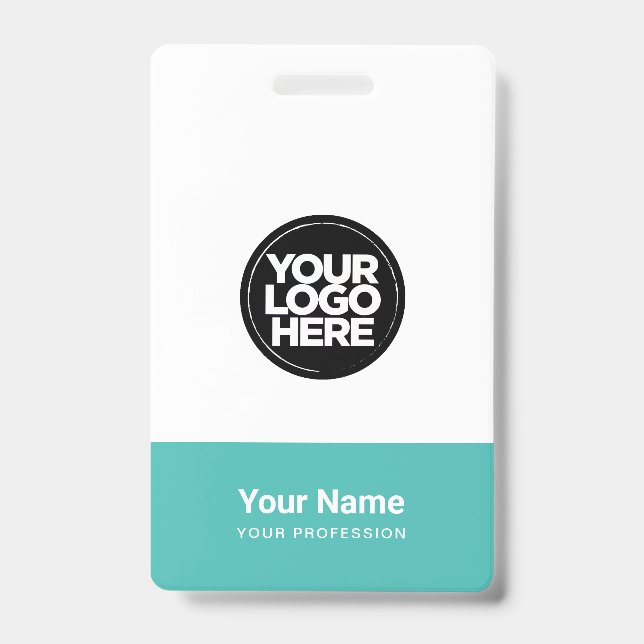 Custom turquoise Company Logo Name Title Bar Code ID Badge (Front)