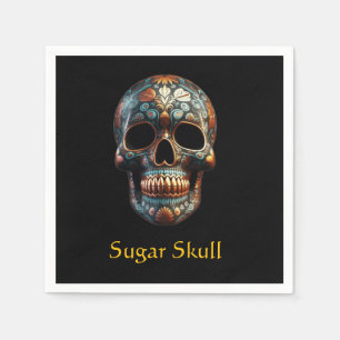 Custom Turquoise Gold Día de los Muertos Skull Napkin
