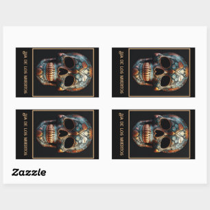 Custom Turquoise Gold Día de los Muertos Skull Rectangular Sticker