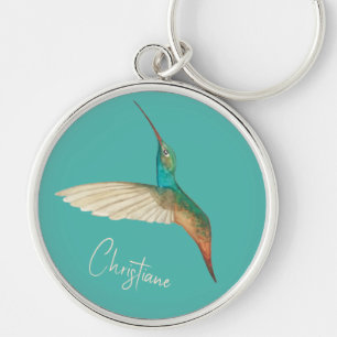 Custom Turquoise Hummingbirds Key Ring