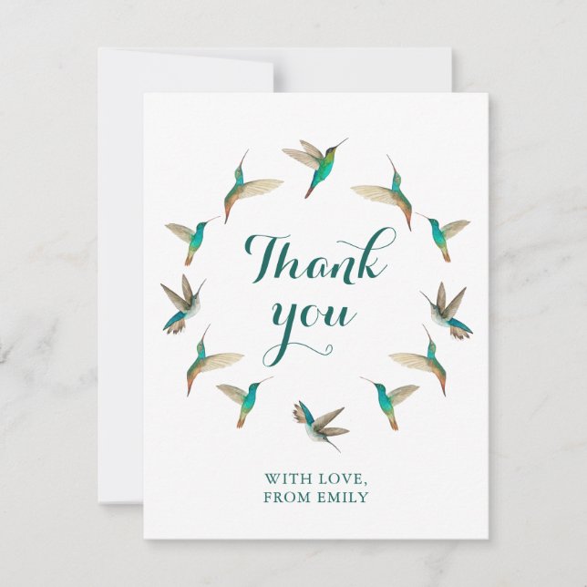 Custom Turquoise Hummingbirds Thank You Card (Front)
