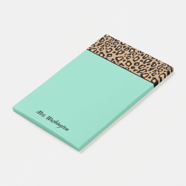 Custom Turquoise Leopard Teacher Post It Notes (Angled)