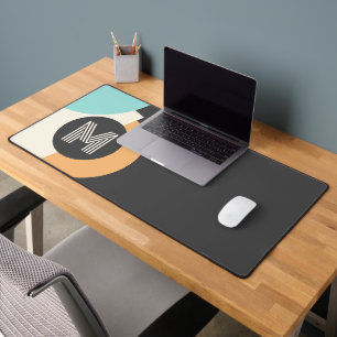 Custom Turquoise Teal Blue Gray Yellow Art Pattern Desk Mat