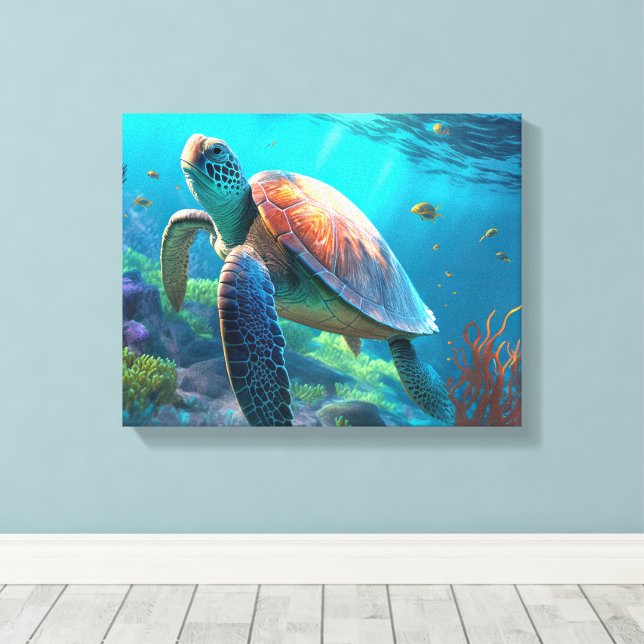 Custom Turtle Canvas Wall Art Personalized Design (Insitu(Wood Floor))