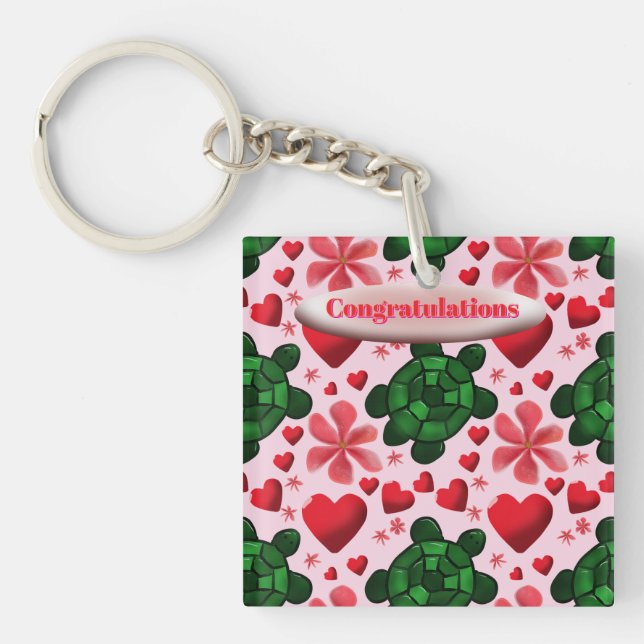 Custom turtle pattern  gift key ring (Front)