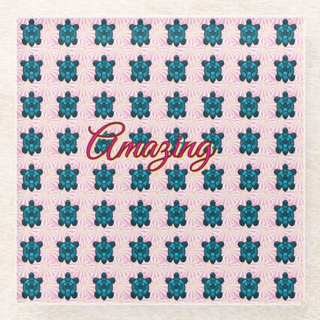 Custom turtle pattern Sherpa Blanket Glass Coaster (Front)