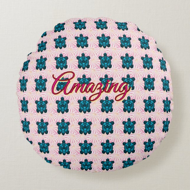 Custom turtle pattern Sherpa Blanket Round Cushion (Front)