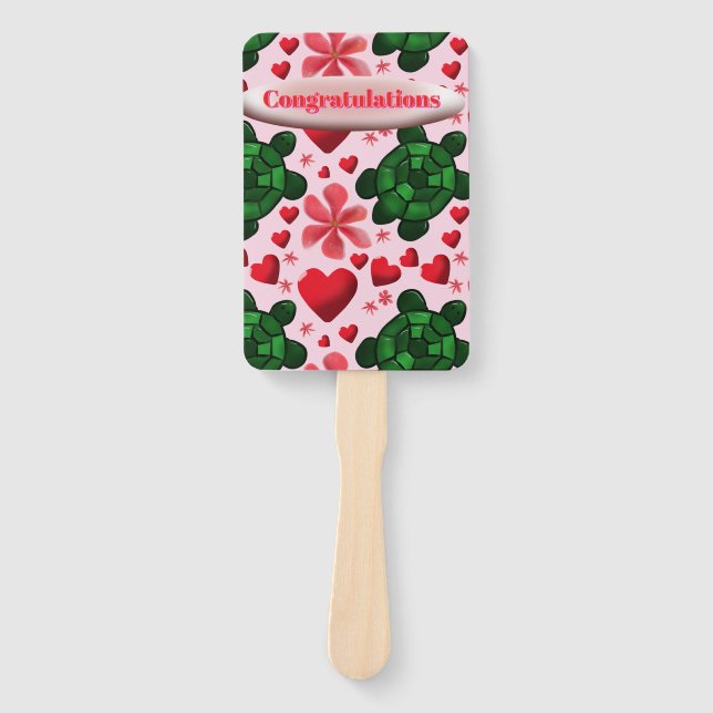 Custom turtle pattern  wrapping paper hand fan (Front)