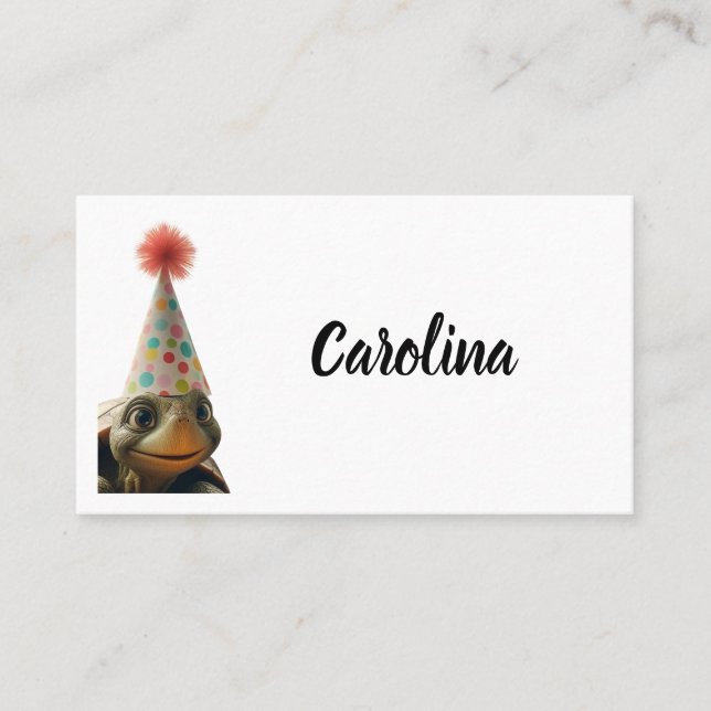 Custom turtle with party hat place setting card (Front)