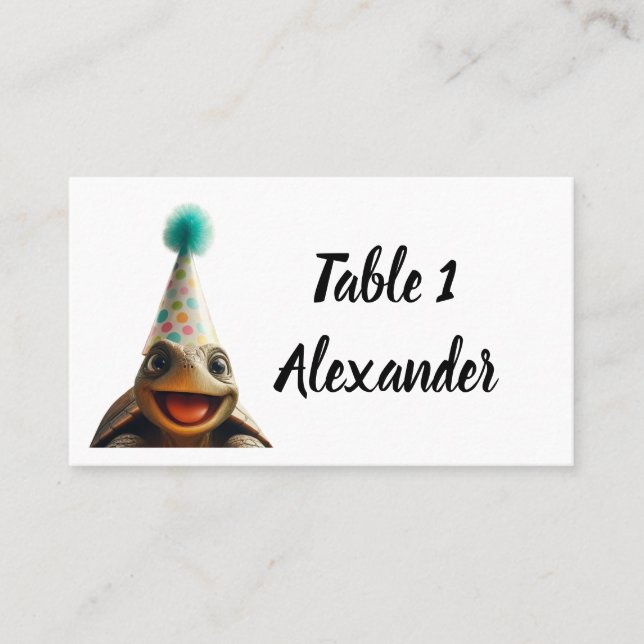 Custom turtle with party hat place setting card (Front)
