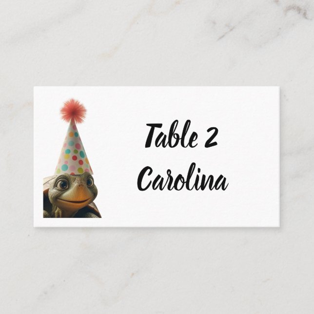 Custom turtle with party hat place setting card (Front)