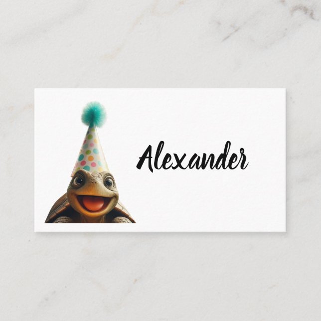 Custom turtle with party hat place setting place card (Front)