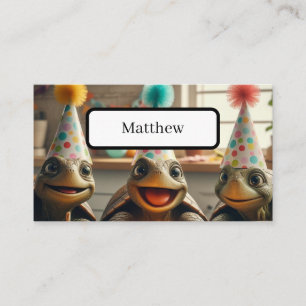 Custom turtles with birthday cake and hats place card