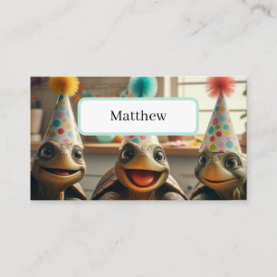 Custom turtles with birthday cake and hats  place card