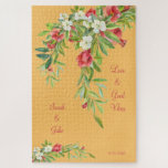 Custom Tuscan Wedding Couple Love & Good  Jigsaw Puzzle<br><div class="desc">Tuscan Watercolor Pomegranate foliage puzzle.   Elegant.  Colorful  Names.  Love & Good Vibes.  Date.</div>