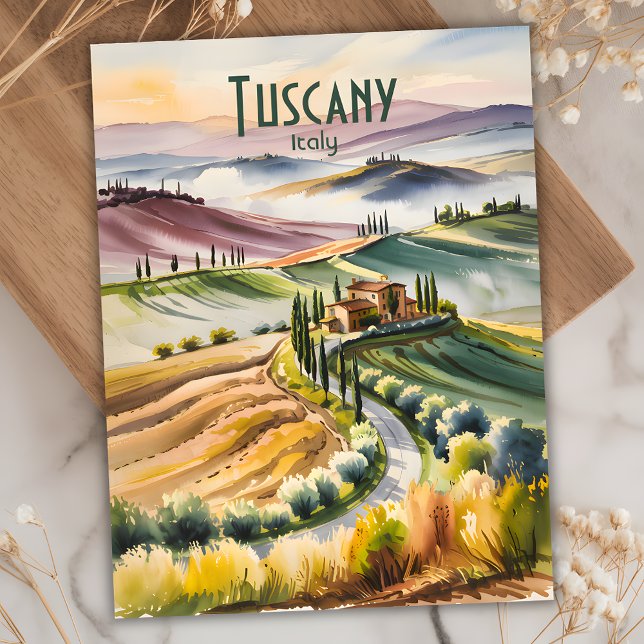 Custom Tuscany Rolling Hills Watercolor Travel Postcard (Custom Vernazza Cinque Terre Italy Harbor Painting Postcard)