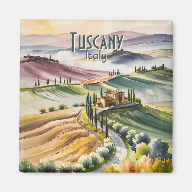 Custom Tuscany Watercolor Rolling Hills Landscape Magnet (Front)