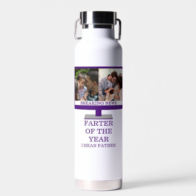 Custom TV farter of the year funny dad 2 photo Water Bottle (Front)