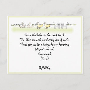 Custom Twin Animals Baby Shower Invitation