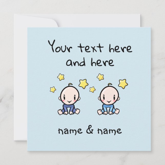 Custom Twin Baby Boys Congratulations w. Names,  Card (Front)
