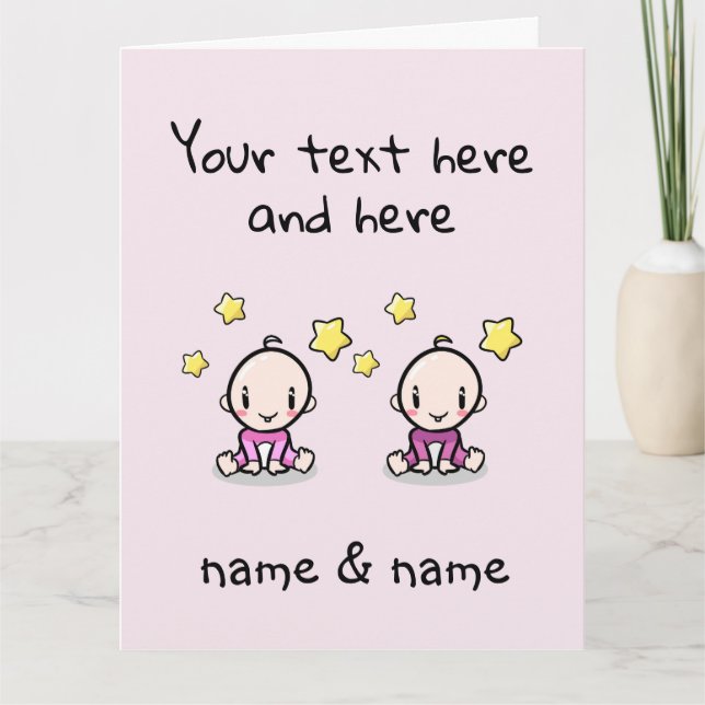 Custom Twin Baby Girls Congratulations, Big Card (Front)