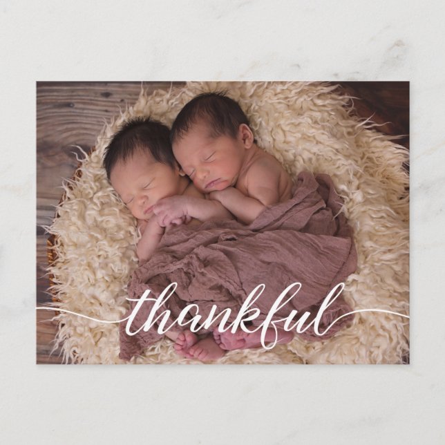 Custom Twin Baby Photo Thank you Announcement Postcard (Front)