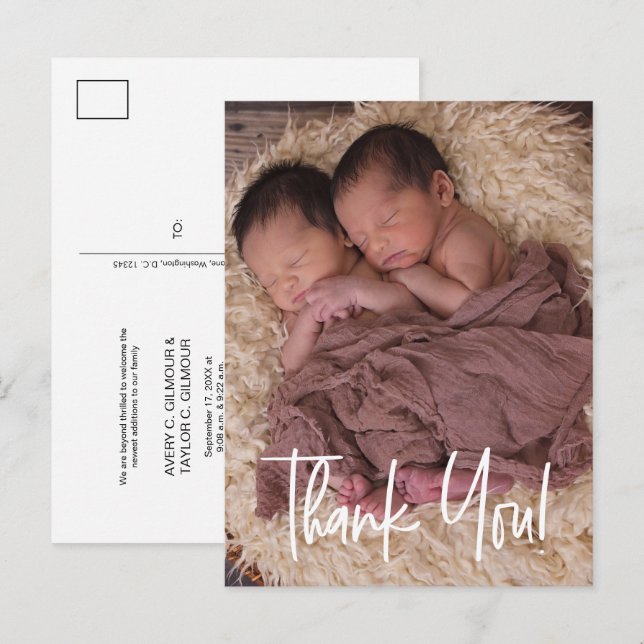 Custom Twin Baby Shower Thank You Announcement Postcard (Front/Back)