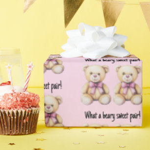 Custom Twin Girls Baby Shower, Cute Teddy Bears  Wrapping Paper