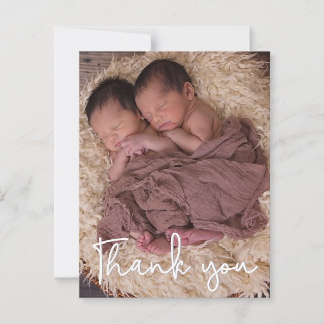 Custom Twin Newborn photo Baby shower thank you (Front)