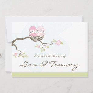 Custom - Twin Pink Baby Birds Invitation