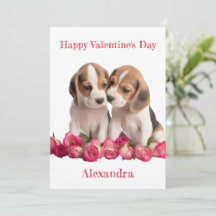 Custom Two Beagles with Pink Rose Petals Valentine