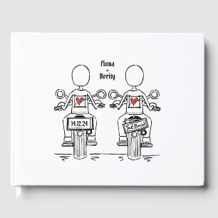 Custom Two Brides Biker Motorcycle Evening Wedding Guest Book