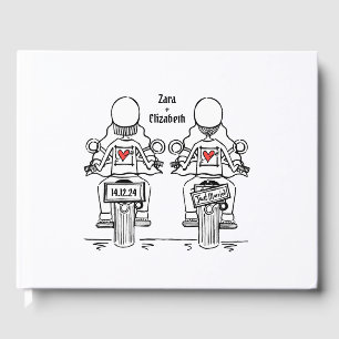 Custom Two Brides Biker Motorcycle Evening Wedding Guest Book