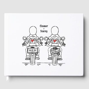Custom Two Brides Biker Motorcycle Evening Wedding Guest Book