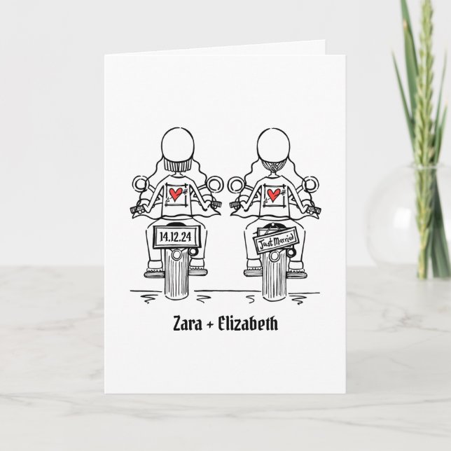Custom Two Brides Biker Motorcycle Evening Wedding Invitation (Front)