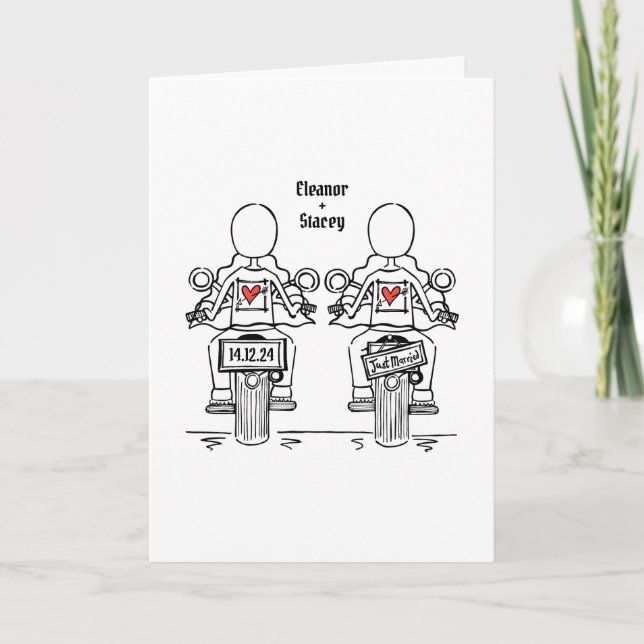 Custom Two Brides Biker Motorcycle Evening Wedding Invitation (Front)