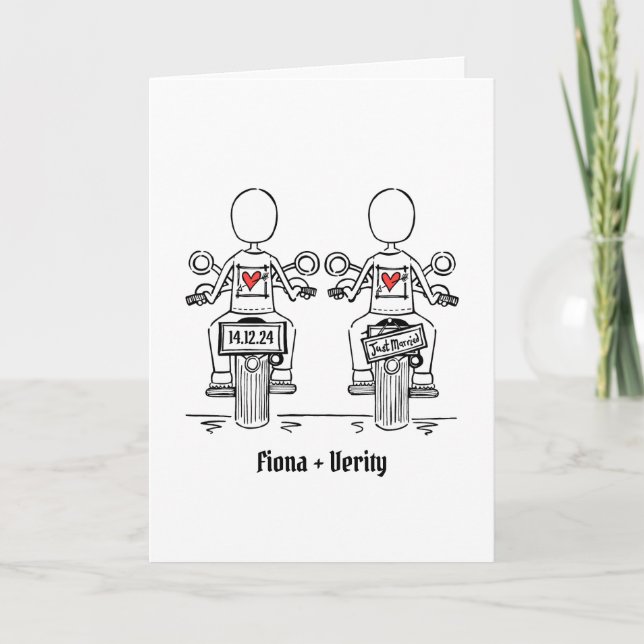Custom Two Brides Biker Motorcycle Evening Wedding Invitation (Front)