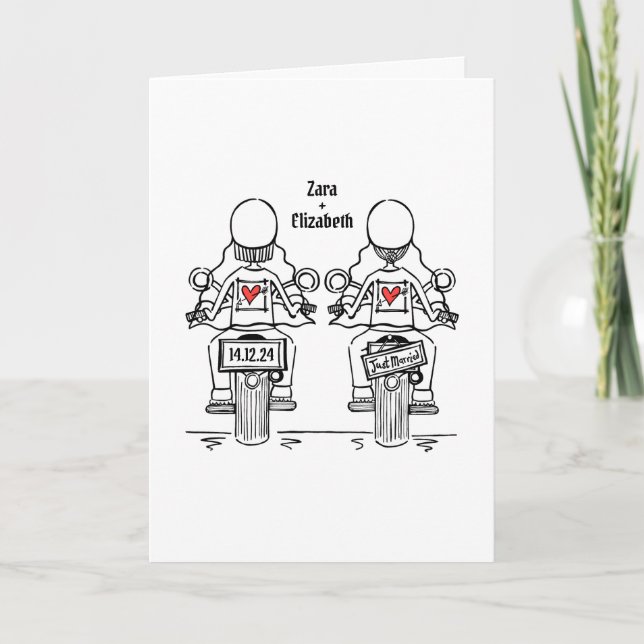 Custom Two Brides Biker Motorcycle Evening Wedding Invitation (Front)