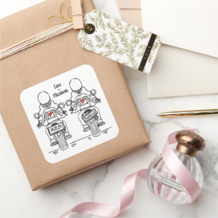 Custom Two Brides Biker Motorcycle Lesbian Wedding Square Sticker