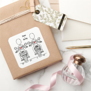 Custom Two Brides Biker Motorcycle Lesbian Wedding Square Sticker